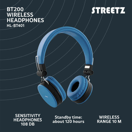 Foldbar on-ear BT headset, 3,5 mm, blå streetz