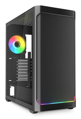 Sort Sharkoon AK4W RGB Strip kabinet med glasside og lysstrimmel ved frontens bund