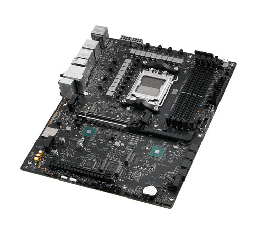 ASUS ROG STRIX X870E-H GAMING WIFI7 – ATX AM5 bundkort – skråt ovenfra med afdækning fjernet