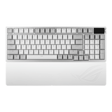 Hvidt ASUS ROG Azoth 96 HE med håndledsstøtte – producentbillede med internationalt layout
