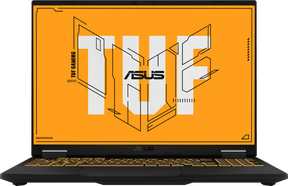 ASUS TUF Gaming A16 FA608UM, åben set forfra med orange skærmmotiv