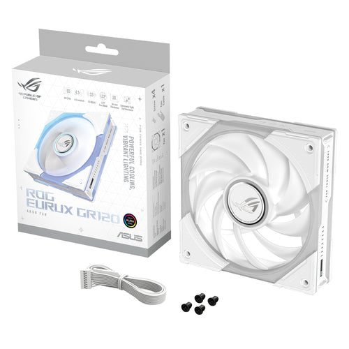 ASUS ROG Eurux GR120 ARGB Fan White Single Pack – produkt og emballage