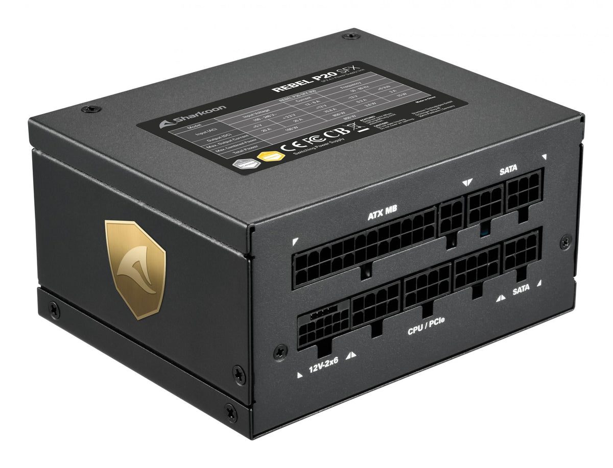 Sharkoon Rebel P20 SFX 1000W Black SFX 12V 4.1 Cybenetics Platinum 12V-2x6 600W Fully Modular Zero RPM Power Supply Sharkoon