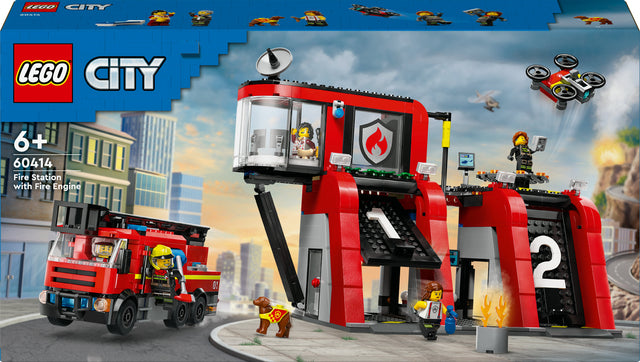 LEGO 60414 City Fire Station with turntable ladder vehicle, construction toy LEGO