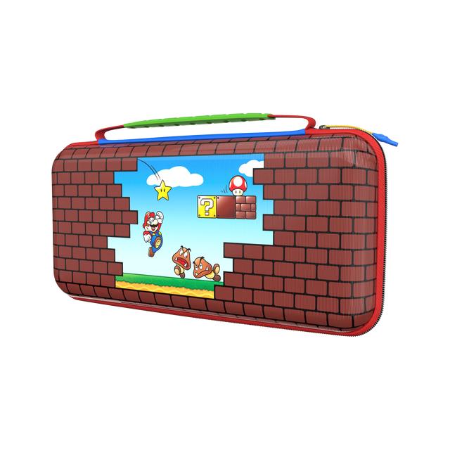 Turtle Beach PlayTrek – Switch 2-etui – Mario Bricks – rejseetui med Mario Bricks-motiv skråt forfra