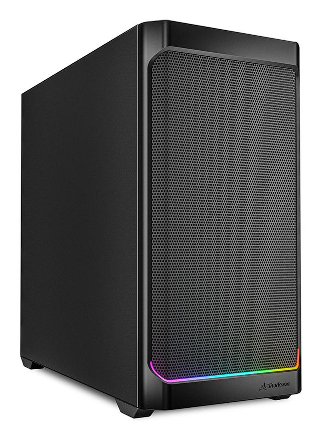 Sort Sharkoon MK4 RGB Strip kabinet med meshfront og smal RGB-stribe