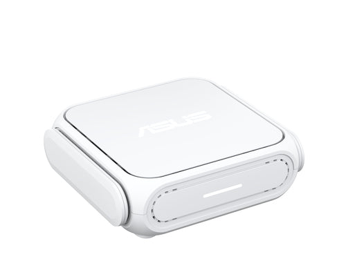 Hvid ASUS RT-BE58 Go rejserouter – kompakt router med foldede antenner