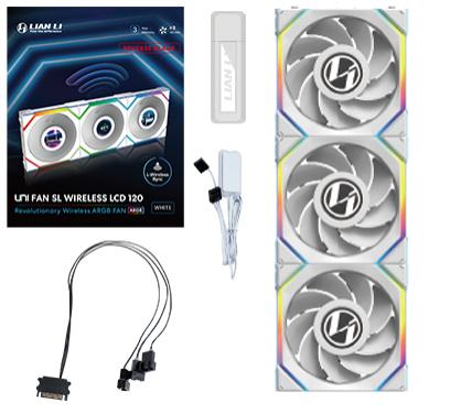 Lian Li UNI FAN SL Trådlös LCD-omvänd, 3-pack, Vit - 120 mm