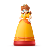 Daisy amiibo i gul og orange kjole på rød sokkel