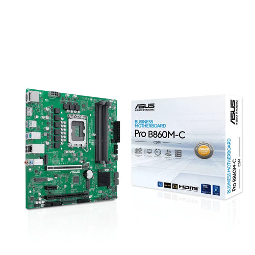 ASUS PRO B860M-C-CSM – bundkort foran ASUS-emballage
