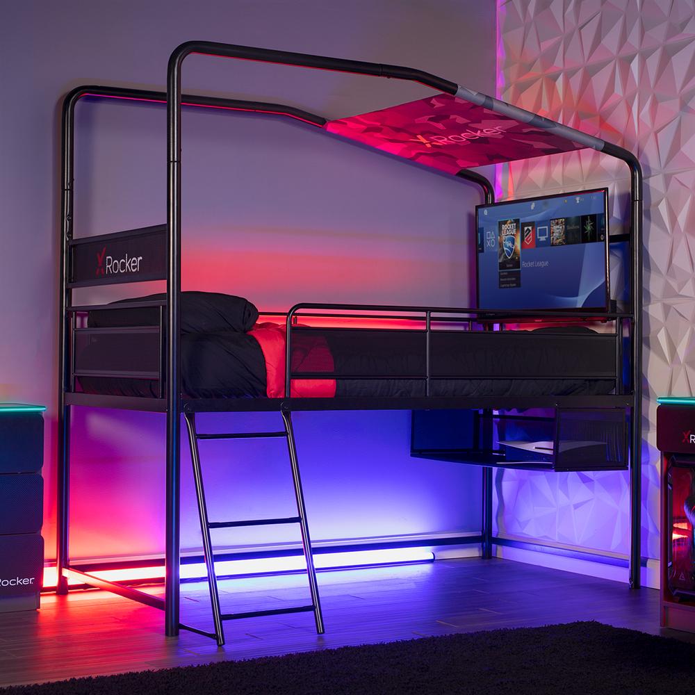 XROCKER CONTRA MID-SLEEPER GAMING BUNK BED WITH REVERSIBLE PROFILE - BLACK AND CAMO XROCKER