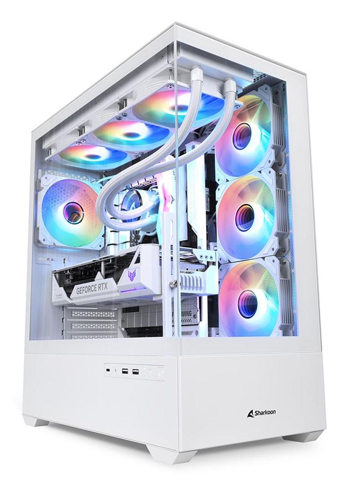 Sharkoon AK6 RGB White Panoramic Dual Tempered Glass 4x 120mm ARGB PWM Fans USB-C BTF ATX Gaming PC Case Sharkoon