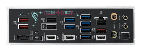 ASUS ROG STRIX X870E-H GAMING WIFI7 Hatsune Miku Edition – AM5 bundkort – porte på bagpanelet