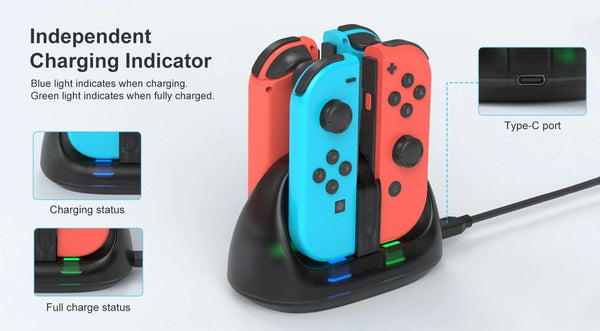 Deep Explorer 4-i-1 ladestation til Nintendo Switch Joy-Con