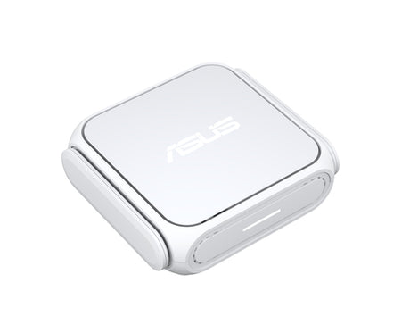 Hvid ASUS RT-BE58 Go rejserouter – overside og side i kompakt format