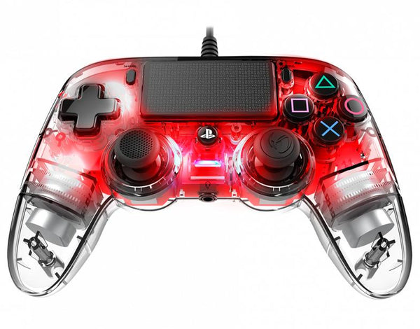 NACON Trådbunden Kompakt Handkontroll – Röd Transparent Gamepad för PS4 och PC