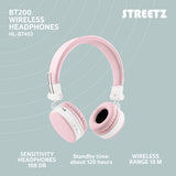 Foldbar on-ear BT headset, 3,5 mm, lyserød streetz