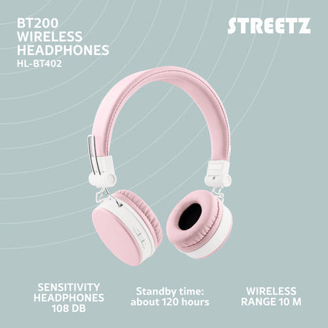 Foldbar on-ear BT headset, 3,5 mm, lyserød streetz