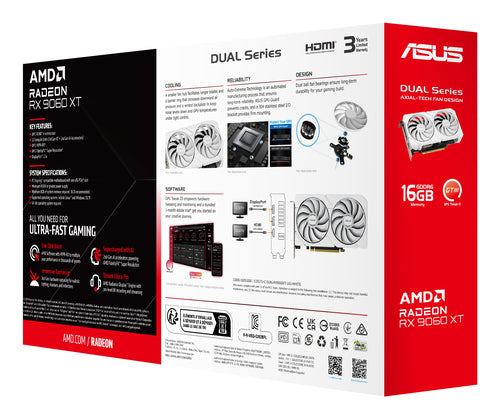 ASUS Radeon RX 9060 XT DUAL WHITE Edition 16GB – Hvid