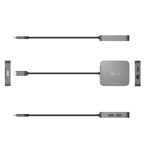 j5create JCD3191-N – 4K60 USB-C-rejseadapter – 10 Gbit/s – adapterens sider og stik
