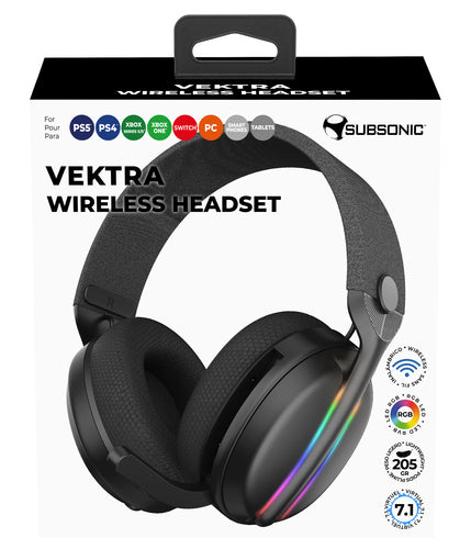 Subsonic Vektra – sort trådløst gamingheadset med RGB – emballage
