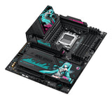 ASUS ROG STRIX X870E-H GAMING WIFI7 Hatsune Miku Edition – AM5 bundkort – skråt ovenfra