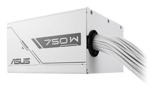 ASUS PRIME-750B-WHITE – sidepanel og faste kabler set skråt