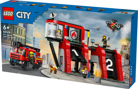 LEGO 60414 City Fire Station with turntable ladder vehicle, construction toy LEGO