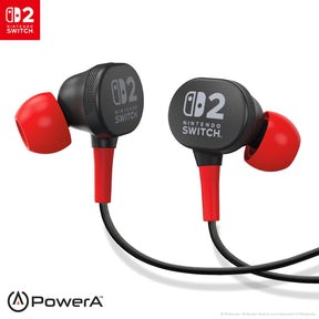 PowerA Wired Earbuds – Nintendo Switch 2 – Sort/Rød – produktbillede
