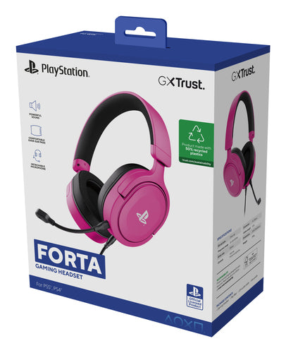 Trust GXT 498P Forta – lyserødt gamingheadset til PS5 og PS4 – emballage, forside