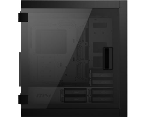 MSI MPG SEKIRA 500P – sort PC-kabinet – sidepanel fra anden vinkel