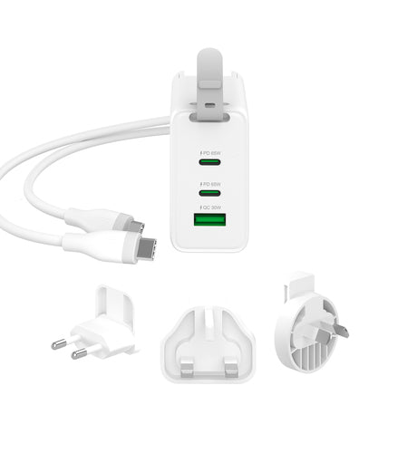 j5create – 65 W GaN USB-rejseoplader med stikadaptere – Medfølgende kabel og stikadaptere
