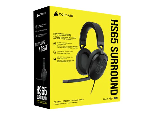 CORSAIR Gaming HS65 Surround-headset med kabel, svart