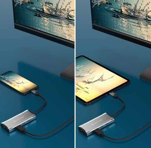j5create – 4K/60 Hz USB-C rejsedock med 10 Gbit/s USB – Telefon og tablet som eksempler