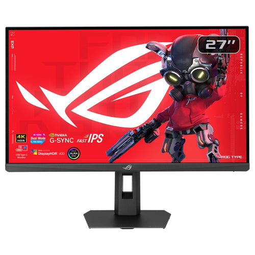 ASUS ROG Strix XG27UCGR set forfra med funktionsmærker