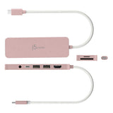j5create JCD373ER – USB-C multiport-hub – Rose – Illustration af sider og porte