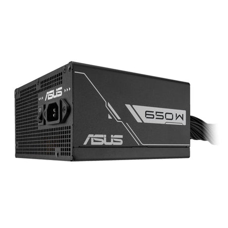 ASUS PRIME-650B-BLACK – side og bagside med strømstik set skråt