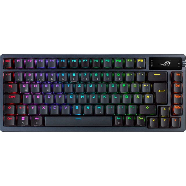 ASUS ROG Azoth – gunmetal-tastatur set ovenfra med OLED-display