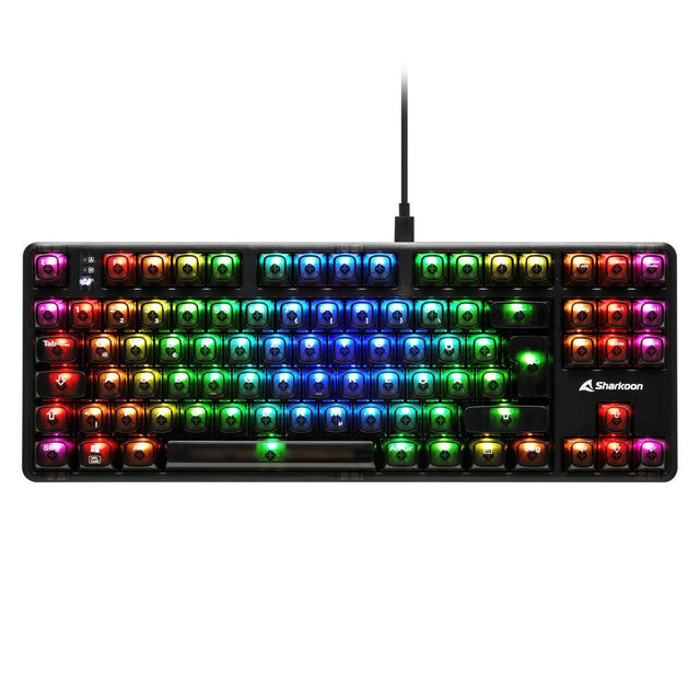 Sort transparent Sharkoon Crystal Shark TKL-tastatur med RGB-belysning