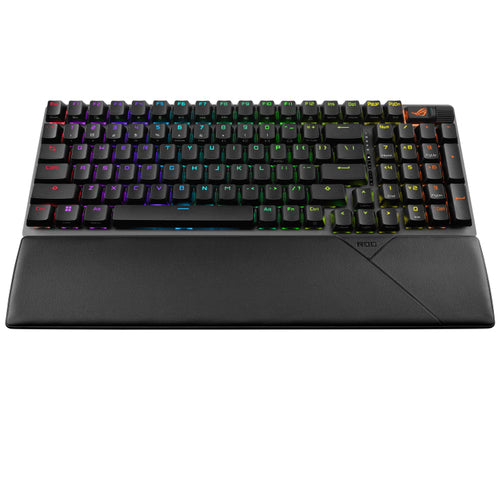 ASUS ROG Strix Scope II 96 Wireless – tastatur og arbejdsflade set ovenfra (vinkel 2); layout på billedet er illustrativt