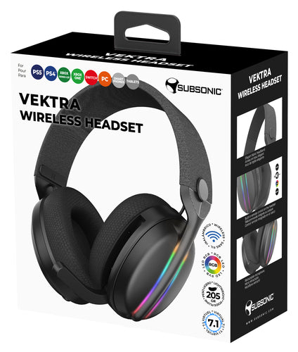 Subsonic Vektra – sort trådløst gamingheadset med RGB – emballage