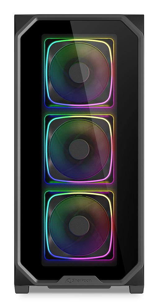 Sharkoon AK5G RGB Black Panoramic Dual Tempered Glass 4x 120mm ARGB PWM Fans USB-C BTF ATX Gaming PC Case Sharkoon