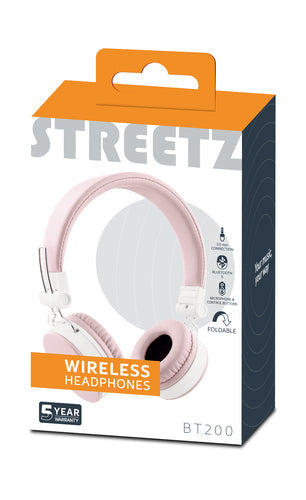 Foldbar on-ear BT headset, 3,5 mm, lyserød streetz