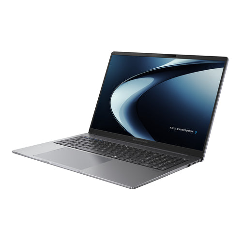 ASUS ExpertBook P3 PM3606CKA-MB0196X Copilot+ PC – set skråt forfra (vinkel 2); tastaturlayout illustrativt
