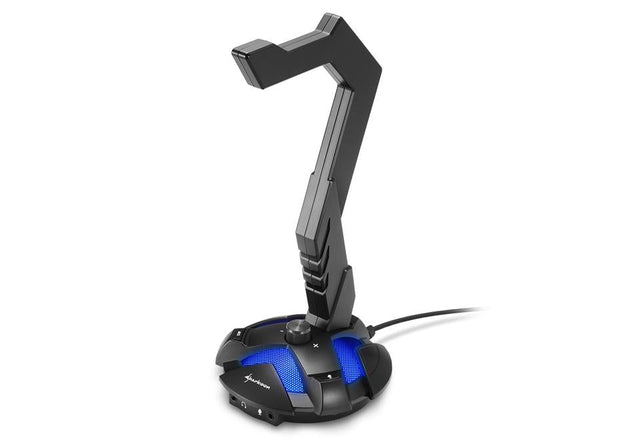 Sort Sharkoon X-Rest 7.1 headsetstander med blå belysning i foden