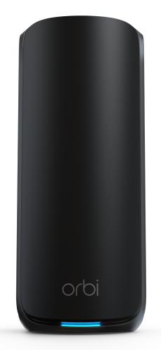 Sort NETGEAR Orbi RBE870B-satellit – set forfra med blå indikator