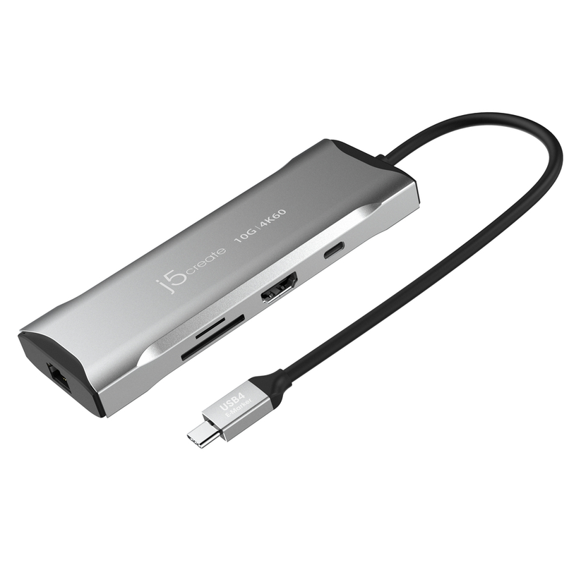 j5create – 4K/60 Hz USB-C mini-dock med 10 Gbit/s USB – Porte set skråt