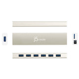 j5create JCH377 – USB-C-hub med 7 USB-A-porte – EU/UK – Oversigt over sider og porte