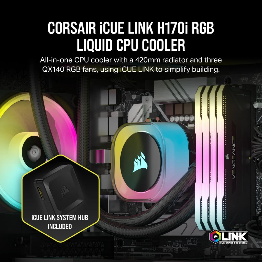 CORSAIR iCUE Link H170I RGB Processors flydende kølesystem 1-pack Sort 140 mm