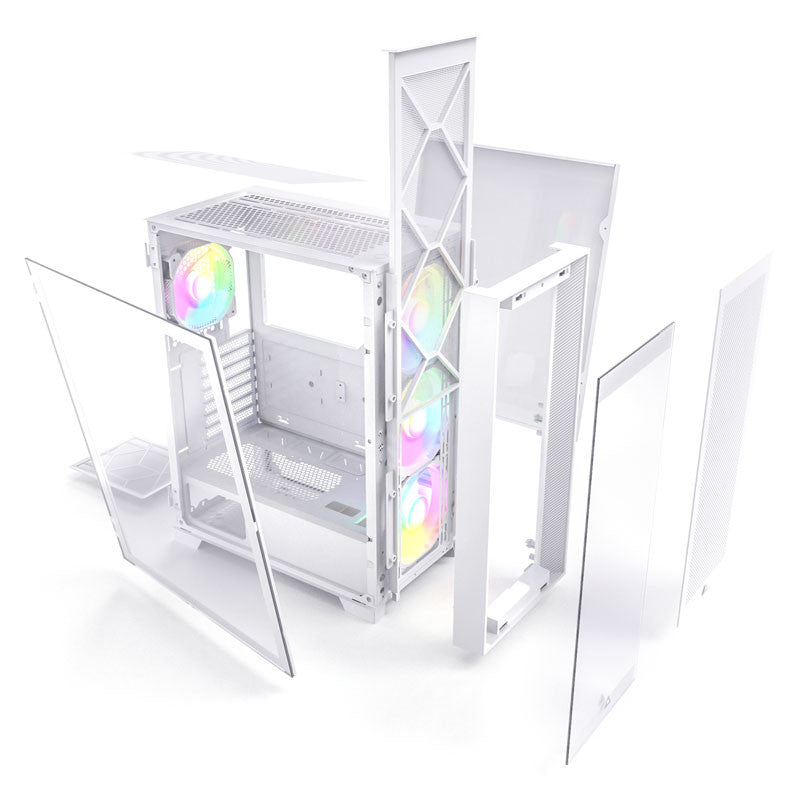 Montech Air 1000 Premium White - Midi Tower, Tempered glass, 3x 140mm+120mm ARGB fan, 2x front panels